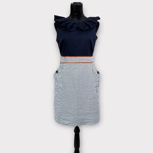 AGB Sailor Dress Size 12P Navy Blue Top‎ Striped Seersucker Skirt